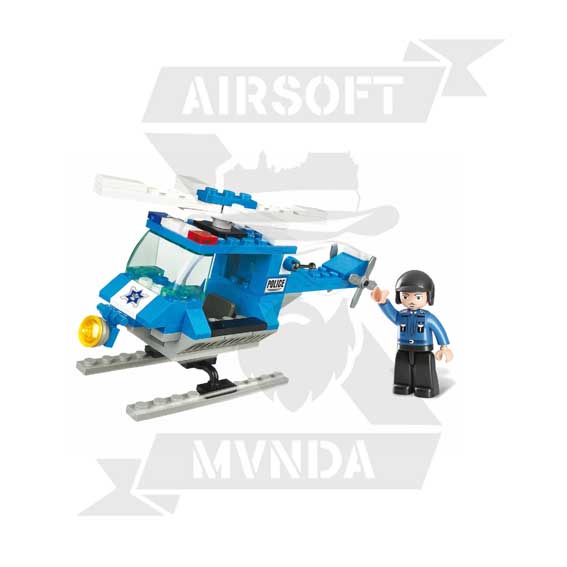 HELICOPTERO POLICE TOWN 86 BLOQUES SLUBAN AZUL BLANCO - Imagen 2