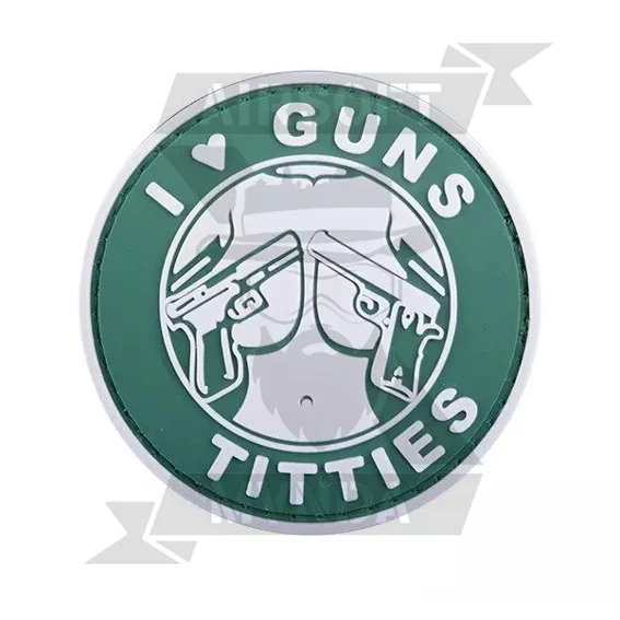 PARCHE 3D I LOVE GUNS TITTIES VERDE
