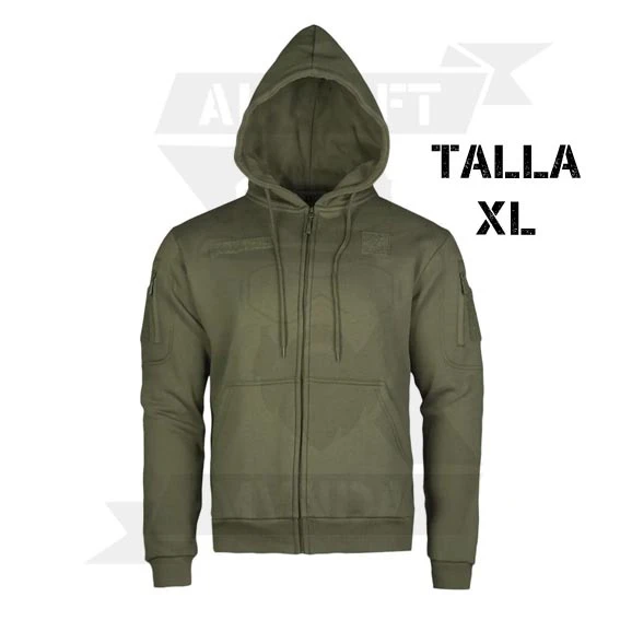 SUDADERA MILTEC TACTICA VELCROS CON CAPUCHA VERDE (XL)